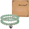 Bracciali in avventurina verde con ciondolo a cuore e carta regalo ispiratrice - Set di gioielli in avventurina verde