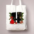 Kerst canvas draagtas met de letter H, kerstman en kleurrijke cadeau-motieven - Letter H