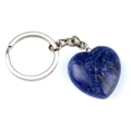 30mm heart-shaped blue agate stone keychain with a polished silver metal ring - Sodalite