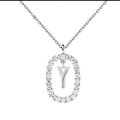 Collana in argento 925 con pendente lettera Y e cristalli su una catenina d'argento - Stile Lettera Y con Cornice Ovale Incastonata di Strass / 40-50cm Regolabile / Oro bianco