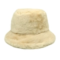 Close-up of soft beige faux fur texture on a minimalist winter bucket hat for women - M(56-58cm) / Beige