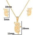 Cute golden koala jewelry set featuring a necklace and stud earrings with dimensions - Gold