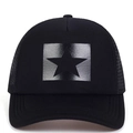 Fashionable black trucker hat with silver star patch and breathable mesh back for outdoor - One Size / Black