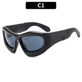 Y2K futuristic oversized wrap sunglasses in matte black finish with dark grey lenses - Black Frame Grey Lens