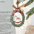 Christmas wreath rocking horse ornament with red bow and green glitter resin finish - Rocking Horse