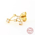 Close-up of gold S925 sterling silver star earring with clear zircon constellation detail - Capricorn / Gold