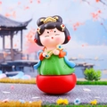 Ancient Chinese lady roly-poly doll in red and green attire holding a golden key - Tang Dynasty Maiden with Ruyi Medium