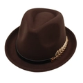 Cappello fedora classico in lana marrone scuro con nastro nero e dettaglio dorato - Color Caffè Con Piccoli Bordi Arrotolati [motivo A Spina Di Pesce] / M Taglia Unica Adulto (56-58cm)