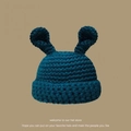 Handmade knitted dark blue monster beanie with cute ear design and premium yarn texture - One Size / Rabbit Ear Hat Blue