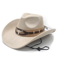 Klassieke beige western cowboyhoed met lederen band en metalen stierenkop ornament - M (56-58cm) / Beige