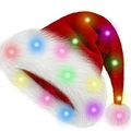 Classic red plush Christmas hat with colorful LED lights and white fluffy trim - Kids Colorful Light / Red