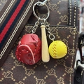 Baseball keychain set with red glove, mini wooden bat and yellow softball pendant - 2CM Short Bat Yellow Ball Red Glove