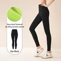 Winter black fleece-lined yoga pants with high waist for tummy control and hip lifting - Starry Black