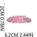Close-up showing dimensions of pink Queen letter heart embroidery iron-on patch - No.32-QUEEN Lettering