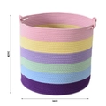 Detail view of rainbow cotton rope storage basket with dual handles measuring 38x36 cm - Six-color Rainbow (38*36cm)