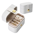 Portable white leather mini jewelry organizer box for rings and earrings storage - Small Ring Box (Cream White)