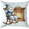 Housse de coussin de Noël avec bonhomme de neige sur fond blanc en tissu - Style 18