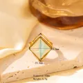 Gold plated stainless steel geometric ring with green gemstone and measurement data - Adjustable Open / JOM25050-Gold Square Green Stone Open Retro