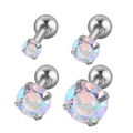 Lot de 4 boucles d'oreilles en acier inoxydable avec opale de feu et fermoir à vis à bille - Zircon AB