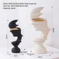 Abstract Nordic resin face sculptures in black and gold finish for office bookshelf decor - Artistic Portrait Set In Black And Gold With White Gold Accents - Combination I