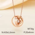 Rose gold stainless steel necklace with nested ring pendants and zircon inlay - Rose Gold (KN114445-K)