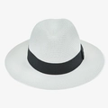 Detailed texture of white woven straw panama hat with black ribbon decoration - M (56-58cm) / White