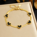 Elegant gold-plated herringbone snake chain bracelet with a black heart pendant for women - Gold Black Heart Style (B1904)