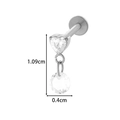 Silver titanium heart-shaped cartilage piercing stud with dangling zircon pendant - Heart Stone with Round Charm (T2536-4# Silver)