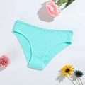 Mint green ribbed cotton briefs for women with a comfortable low-rise breathable design - Light Green