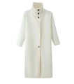 Detail of cream white wool trench coat with stand-up collar and dark brown buttons - S / White