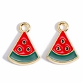 Detailed pair of enamel watermelon slice charms with gold alloy edges for DIY jewelry making - Watermelon Sector