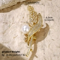 Golden wheat stalk brooch with zircon stones and pearl, sized 6.5cm by 2.5cm - Gold Wheat Spike Pearl Accents (BRS-J424G)