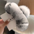 Plush faux rabbit fur oversized hair claw clip in mixed black and white for women - White Grey Leopard