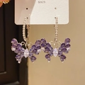 Elegant S925 silver butterfly earrings featuring deep purple and clear zircon stones - Style 60# Silver Pin-Silver-Purple