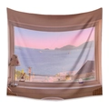 Detailed texture of polyester tapestry showing minimalist ocean sunset window scene - 73X95CM (Cross-border Brushed) / Serene Mountain (ZJ629-6)