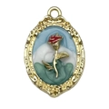 French vintage enamel red rose flower pendant in gold alloy for jewelry making - Green Oval Purple Rose-22091