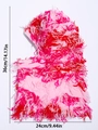 Pink striped knit balaclava mask with fuzzy long fur and 36x24cm size details - One Size / Camo Red