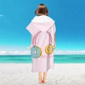 Pink hooded microfiber beach towel featuring a sweet music donut print for beach and pool - Pullover Style - Cool Headset