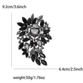 Vintage alloy brooch with black marquise crystals and heart stone in dark silver finish - Gun Black Grey