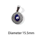 Silver stainless steel 15.5mm evil eye pendant with textured hammered finish - Hammered Evil Eye Round Charm (P00307S)