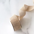 Roll of 4cm natural burlap ribbon with wired edges for DIY Christmas gift wrapping - 4cm Wide x 5 Yards Long / Original Color