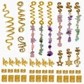 Ethnic braid accessories set with natural crystal pendants and metal hair rings - 44Pcs Colorful Set 11#