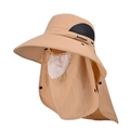 Khaki outdoor sun hat with wide brim, breathable face mask and neck protection flap - Khaki