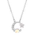 Silver zodiac necklace with moon and star pendants featuring iridescent moonstone - Scorpio (K-1485)