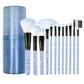 12-piece glitter blue makeup brush set with gradient bristles and matching storage cylinder - 12Pcs With Cylinder Tube / Blue