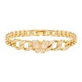Golden Cuban link bracelet with a sparkling crystal butterfly charm and fold-over clasp - Pave Butterfly Cuban Link