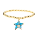 Bracciale a sfere dorate con ciondolo a stella in smalto blu e zirconi colorati - Blu