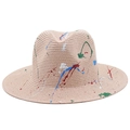Dettaglio delle macchie di vernice colorata sulla texture del cappello fedora di paglia - M(56-58cm) / Rosa Chiaro