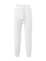 Detail of white waffle knit texture and adjustable drawstring elastic waistband on pants - S / White