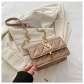 Elegant beige quilted crossbody bag with metal chain strap and SS decorative clasp - Khaki